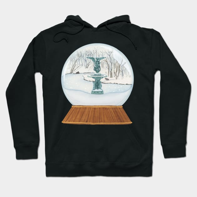 SNOW GLOBE – BETHESDA FOUNTAIN IN WINTER – CENTRAL PARK – NEW YORK CITY – Watercolor Painting Hoodie by VegShop